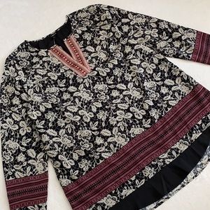 {NWOT} J. Peterman | Embroidered Floral Boho Oversized Tunic Blouse Top Black M